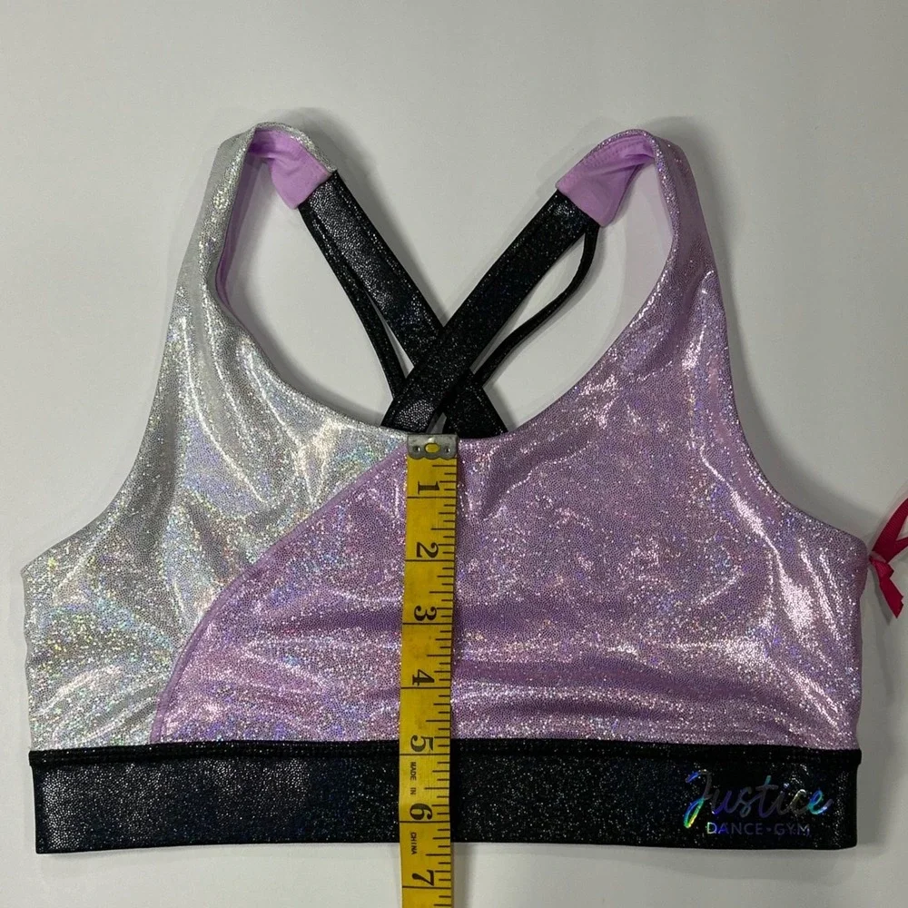Justice Girls XL 16/18 Iridescent Colorblock Sports Bra Purple Silver JSZW2 New